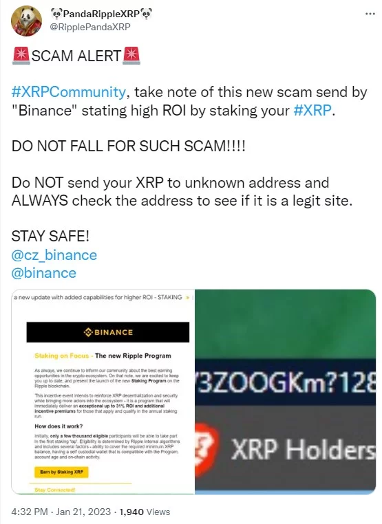 ایمیل‌های جعلی استیکینگ XRP